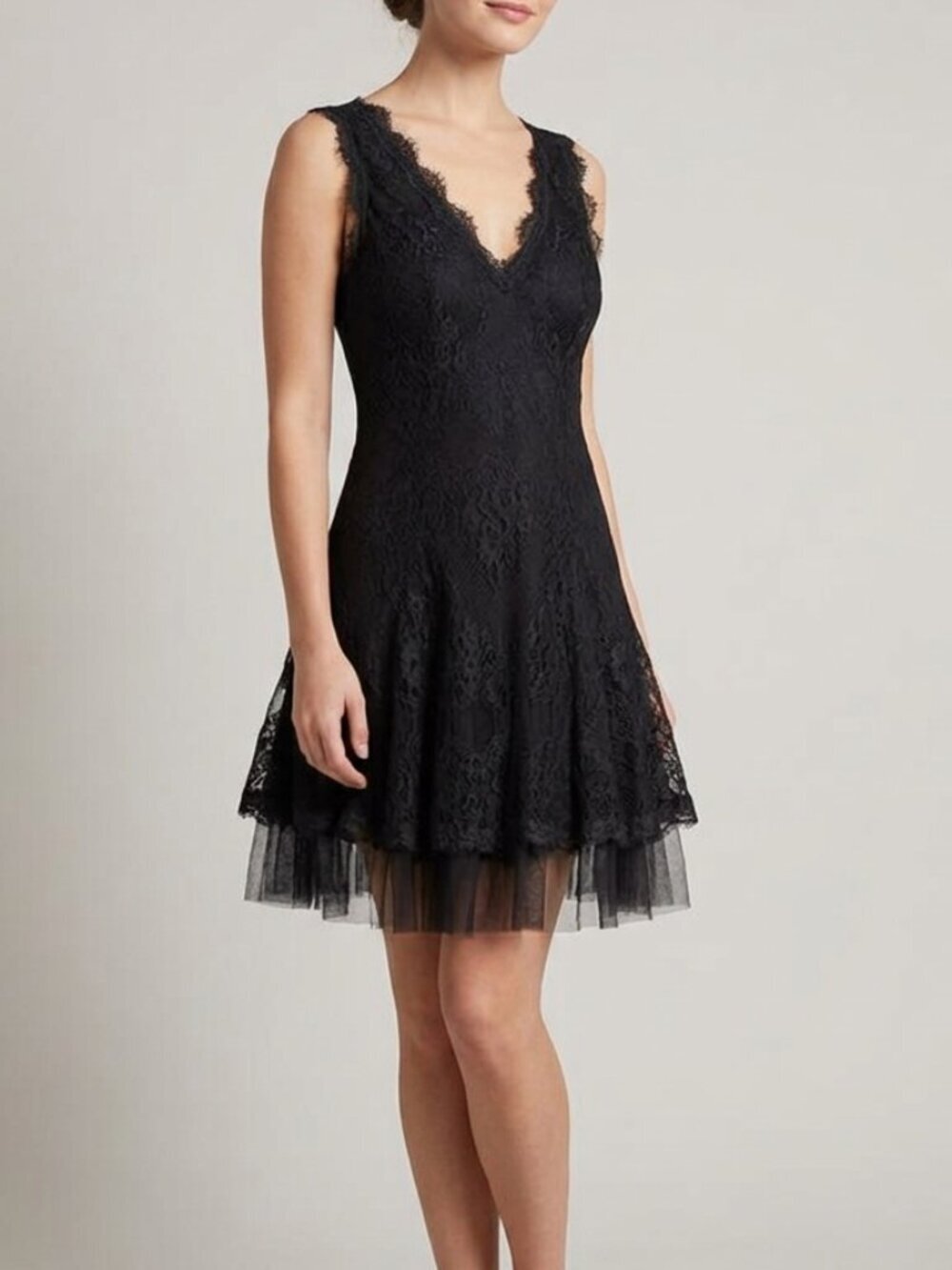 Betsy & Adam Black Lace Dress with Crinoline